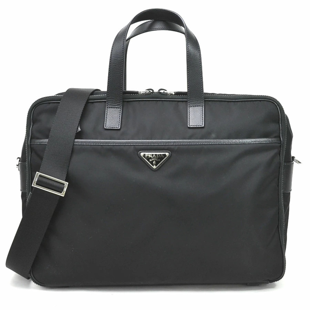 Prada Bag Handbag Shoulder Triangle Plate TESSUTOSAFFI Leather Nero Black